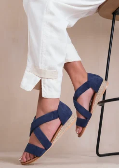 Where's That From Hummingbird Navy Suede Low Wedges