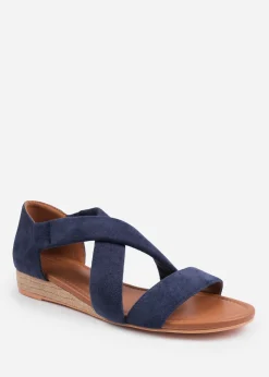 Where's That From Hummingbird Navy Suede Low Wedges