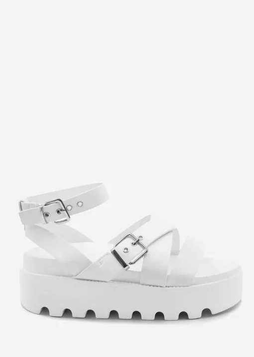 Where's That From Layla White Wide-Fit Buckle Strap Platform Sandals