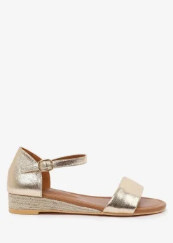 Where's That From Metallic Gold Eleanor Low Wedge Shoes