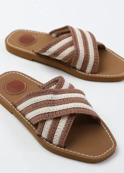 Where's That From Mocha Arizona Striped Cross Over Crochet Strap