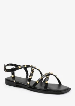 Where's That From Montana Black Gladiator Sandal With Studd Detail