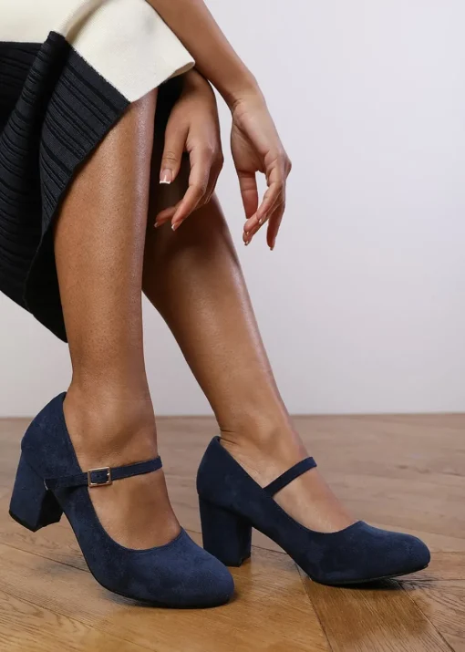 Where's That From Navy Suede Effie Block Heel Pumps