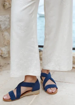 Where's That From Navy Suede Hummingbird Wide-Fit Low Wedges