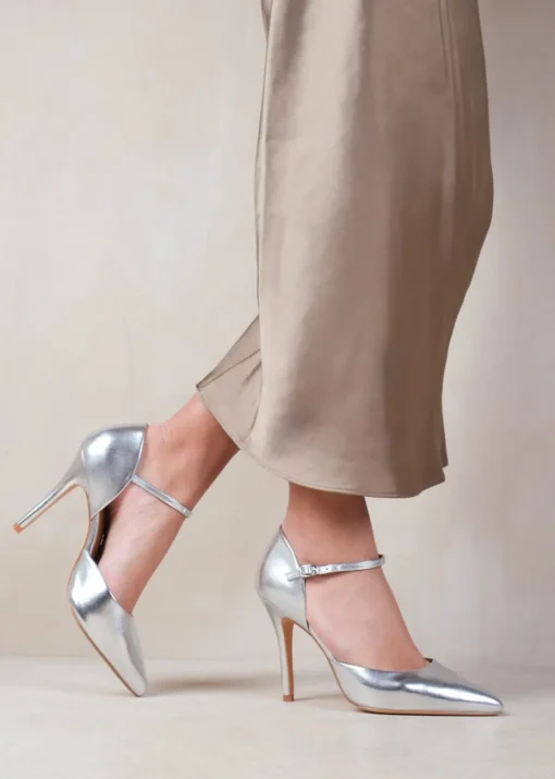 Where's That From Reflex Silver Metallic Mid-High Pointed Toe Heels