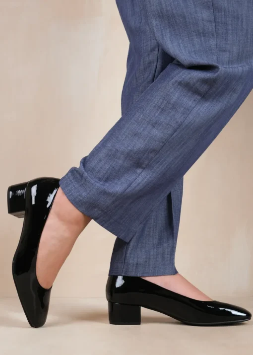 Where's That From Seattle Black Patent Wide-Fit Square Toe Heels