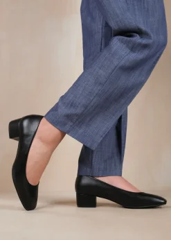 Where's That From Seattle Black Pu Wide-Fit Square Toe Heels