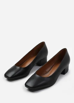 Where's That From Seattle Black Pu Wide-Fit Square Toe Heels