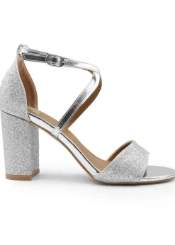 Where's That From Silver Ruth Mid High Block Heel Sandals