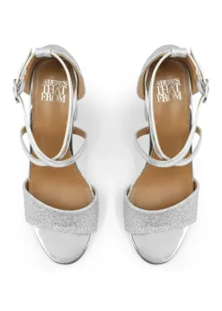 Where's That From Silver Ruth Mid High Block Heel Sandals