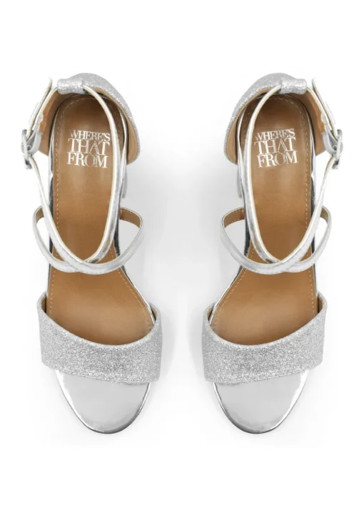 Where's That From Silver Ruth Mid High Block Heel Sandals