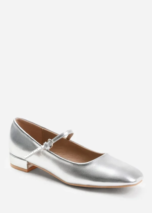 Where's That From Silver Pu Minsk Wide Fit Low Heels