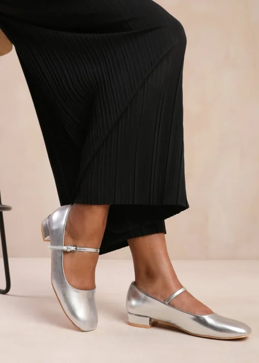 Where's That From Silver Pu Minsk Wide Fit Low Heels