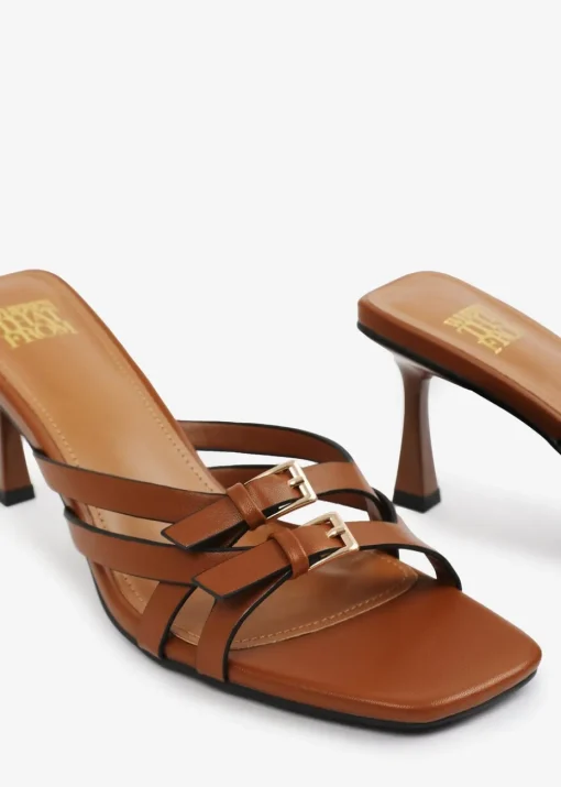 Where's That From Tan PU Ariela Cross-Over Buckle Details Strap Heel