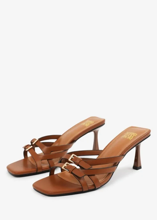 Where's That From Tan PU Ariela Cross-Over Buckle Details Strap Heel