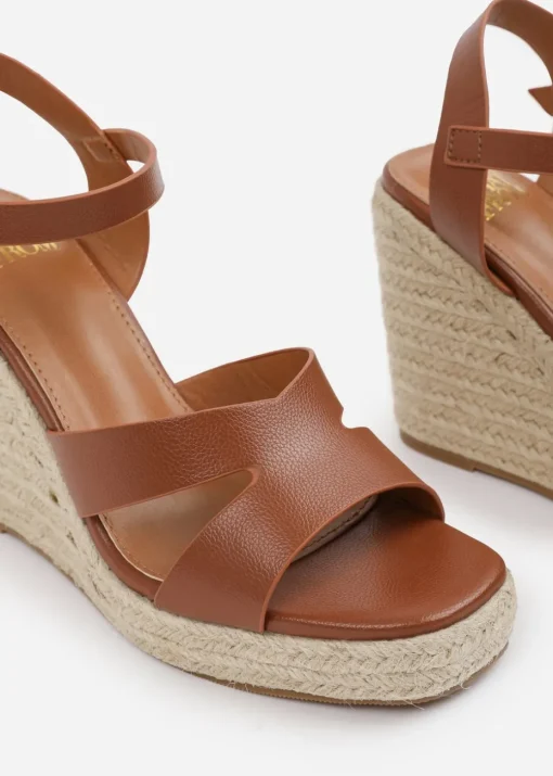 Where's That From Tan PU Sansa Wedge Shoes