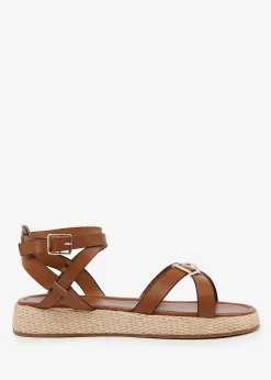 Where's That From Tan-PU Alora Wide-Fit Cross-Over Buckle Strap Sandals