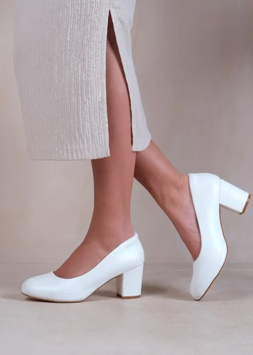 Where's That From White PU Melrose Block Heel Court Shoes