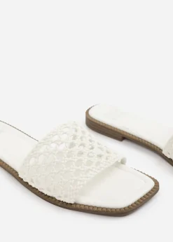 Where's That From White PU Chelsea Woven Strap Flat Sandals
