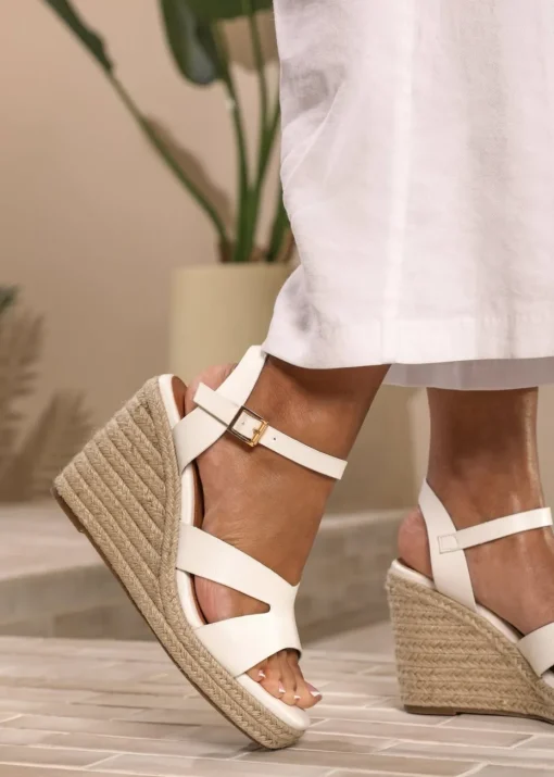 Where's That From White PU Sansa Wedge Shoes