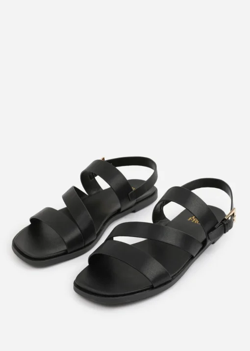 Where's That From Wide Fit Black PU Nessa Flat Sandals