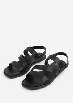 Where's That From Wide Fit Black PU Nessa Flat Sandals