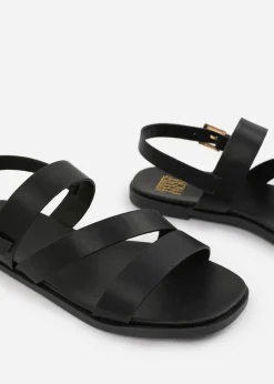 Where's That From Wide Fit Black PU Nessa Flat Sandals