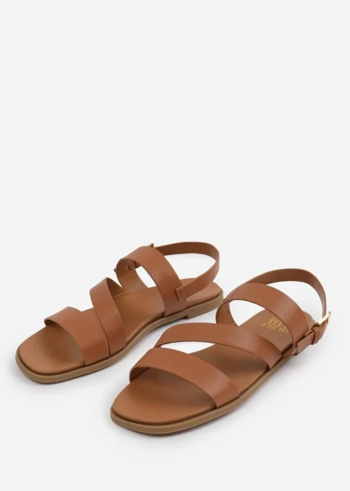 Where's That From Wide Fit Tan PU Nessa Flat Sandals