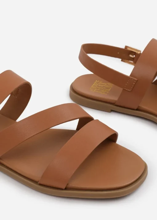 Where's That From Wide Fit Tan PU Nessa Flat Sandals