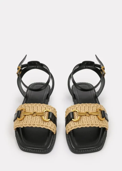 Where's That From Wide-Fit Black-PU Catelyn Straw Detail Strap Sandals