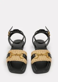 Where's That From Wide-Fit Black-PU Catelyn Straw Detail Strap Sandals
