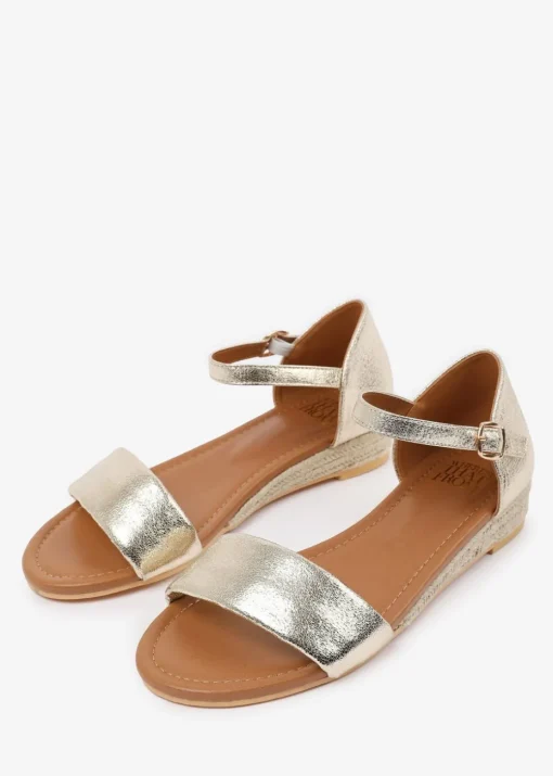 Where's That From Wide-Fit Metallic Gold Eleanor Low Wedge Shoes