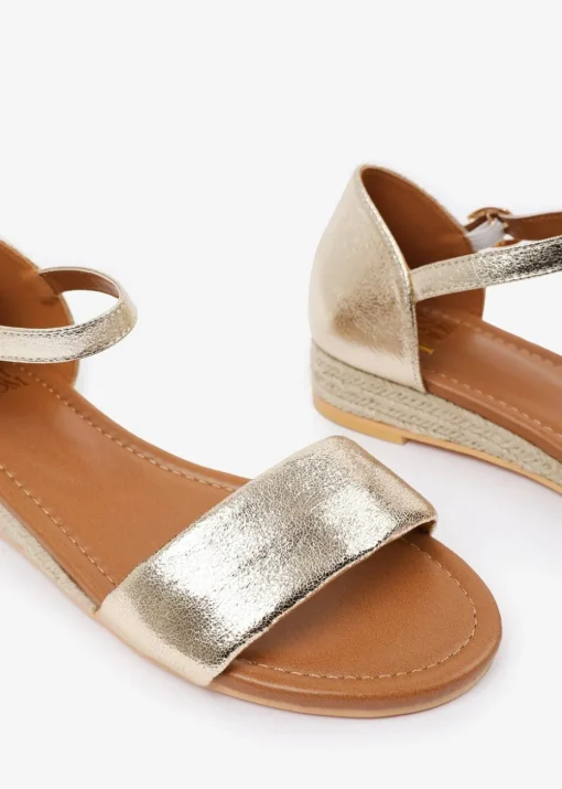 Where's That From Wide-Fit Metallic Gold Eleanor Low Wedge Shoes