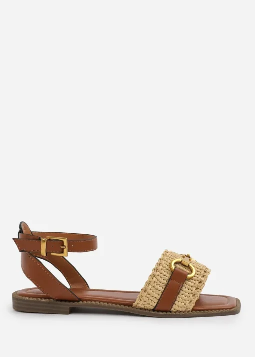 Where's That From Wide-Fit Tan-PU Catelyn Straw Detail Strap Sandals