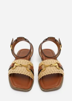 Where's That From Wide-Fit Tan-PU Catelyn Straw Detail Strap Sandals
