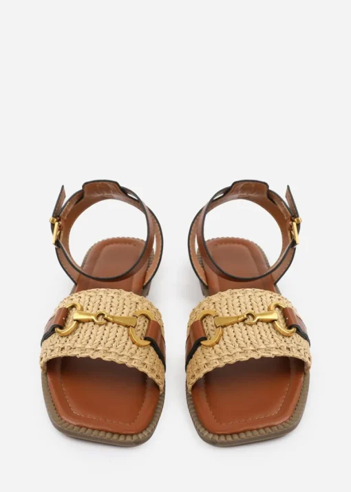 Where's That From Wide-Fit Tan-PU Catelyn Straw Detail Strap Sandals