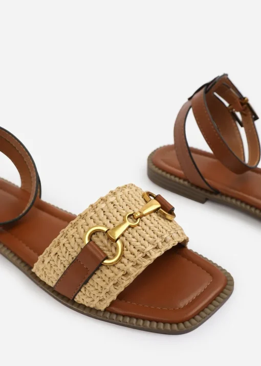 Where's That From Wide-Fit Tan-PU Catelyn Straw Detail Strap Sandals