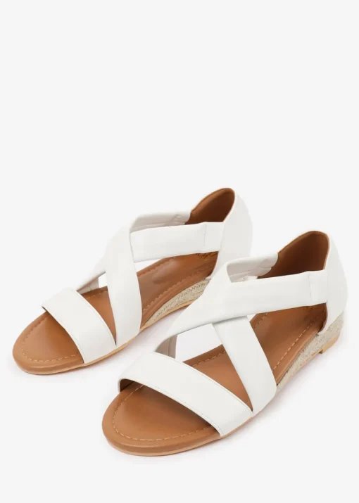Where's That From Wide-Fit White PU Hummingbird Low Wedge Shoes