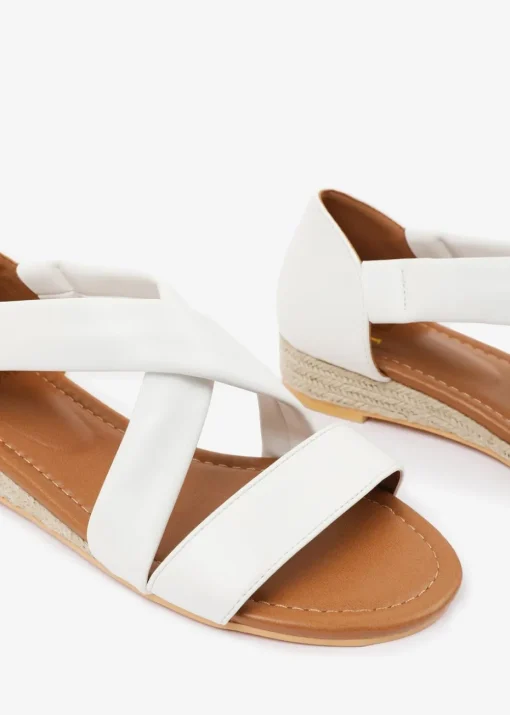 Where's That From Wide-Fit White PU Hummingbird Low Wedge Shoes