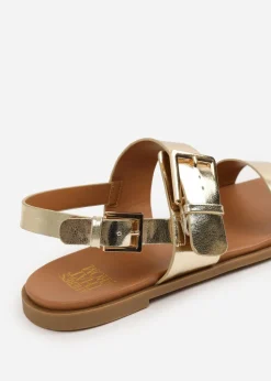 Where's That From Wide-Fit Metallic Gold PU Camilla Classic Flat Sandals