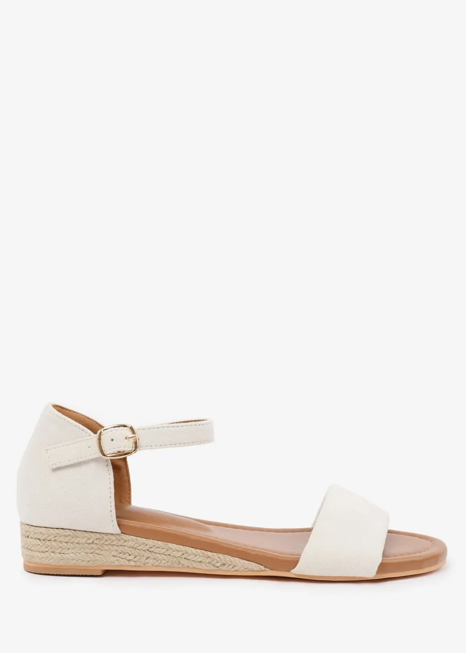 Where's That From Wide-Fit Cream Suede Eleanor Low Wedge Shoes