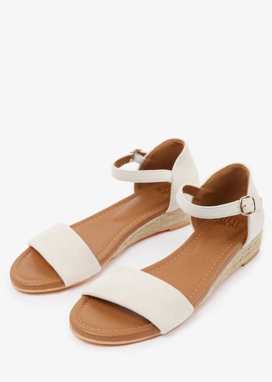 Where's That From Wide-Fit Cream Suede Eleanor Low Wedge Shoes