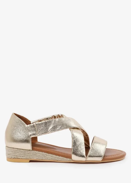 Where's That From Wide-Fit Metallic Gold Hummingbird Low Wedge Shoes
