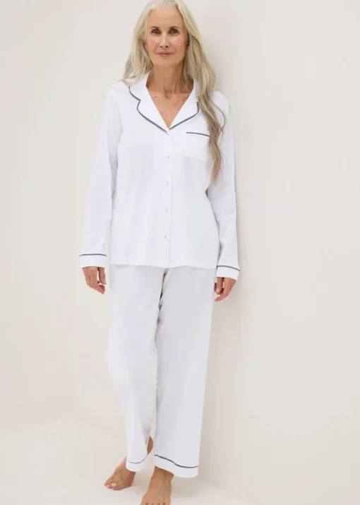 White Button Through Shirt Pyjama Set - M Tick Approved