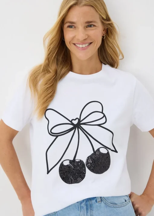 White Cherry Sequin T-Shirt