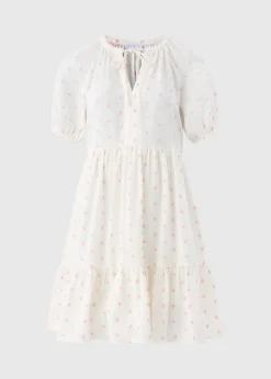 White Dobby Tiered Smock Mini Dress