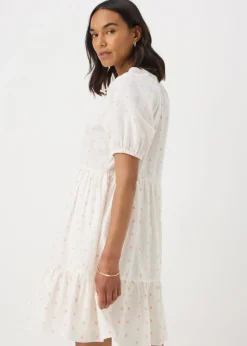 White Dobby Tiered Smock Mini Dress