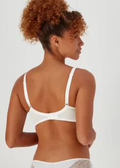 White Floral Print Non Wired Broderie Bra