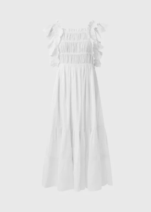 White Frill Midi Dress