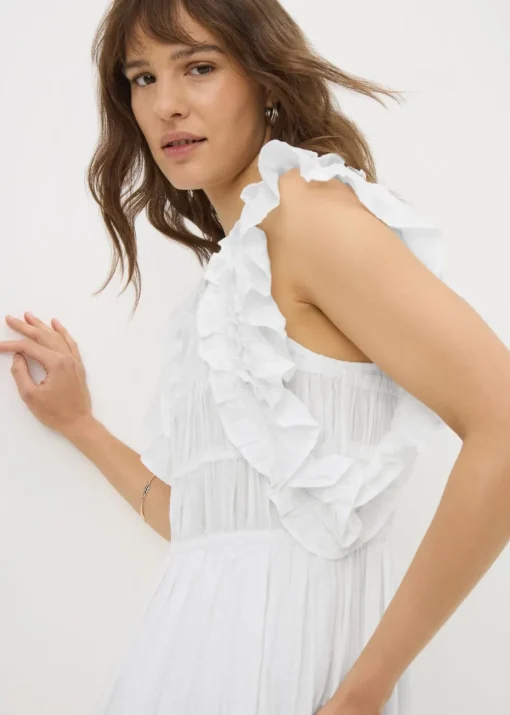 White Frill Midi Dress